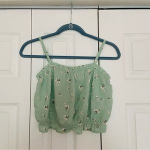 Hollister Crop Cami Tank Top (Mint Green with Daisies)